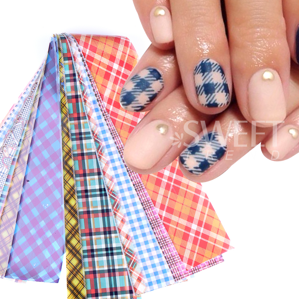 10PCS Plaid Nail Art Foil Tran - White Toner Transfer Paper avaliação e preço