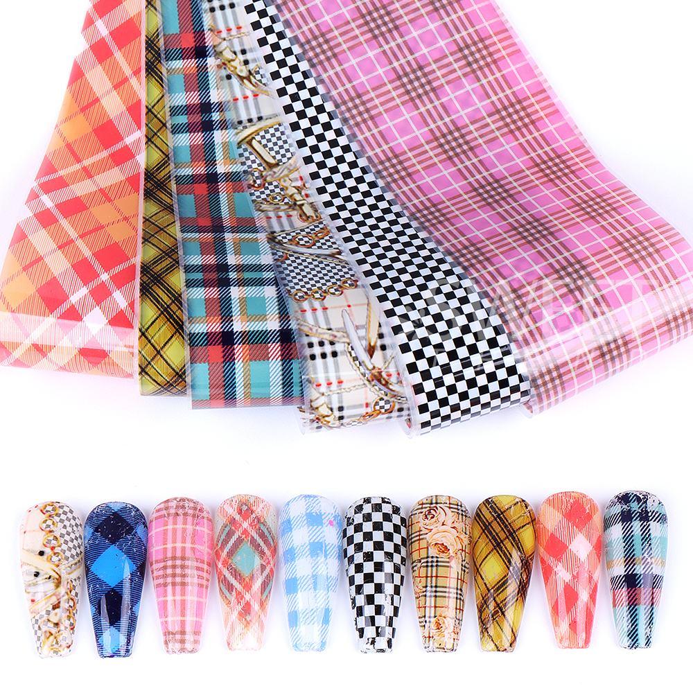 10PCS Plaid Nail Art Foil Tran - White Toner Transfer Paper avaliação e preço